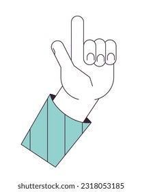 Eureka hand gesture flat line concept vector spot illustration. Raised finger 2D cartoon outline hand on white for web UI design. Attention. Pointing finger editable isolated colorful hero image