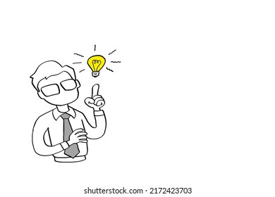 Eureka Moment. Man Got Brilliant Idea With Thoughtful Thinking. Vector Cartoon Illustration Design