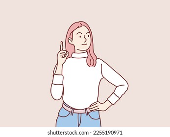 Eureka smart girl has an idea raising finger pointing on top simple korean style illustration