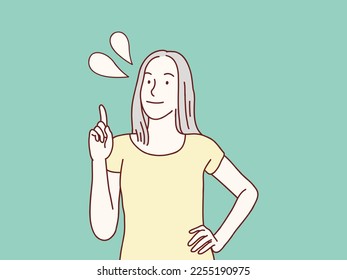 Eureka smart girl has an idea raising finger pointing on top bubble simple korean style illustration