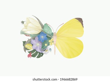 Eurema reticulata butterfly decorated with various flowers