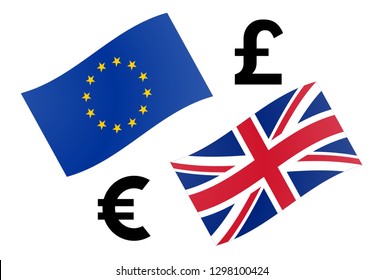 EURGBP forex currency pair vector illustration. EU and UK flag, with Euro and Pound symbol.