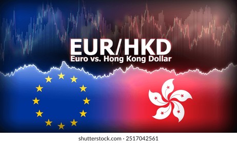 Par de moedas EURHKD no mercado forex. Ilustração de moeda estrangeira. Conceito de flutuação de preços. EUR : Acrônimo para Euro Currency. HKD : Acrônimo para Dólar de Hong Kong.