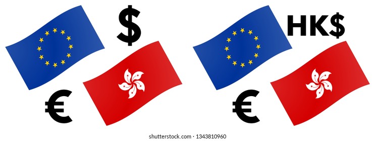 EURHKD forex currency pair vector illustration. EU and Hong kong flag, with Euro and Dollar symbol.