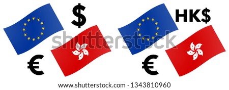EURHKD forex currency pair vector illustration. EU and Hong kong flag, with Euro and Dollar symbol.