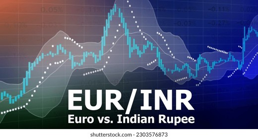 EURINR pair in the forex market. Trading screen background. Market graph of heikin-ashi, Parabolic SAR, and Bollinger bands indicator. Acronym EUR - Euro. Acronym INR - Indian Rupee.