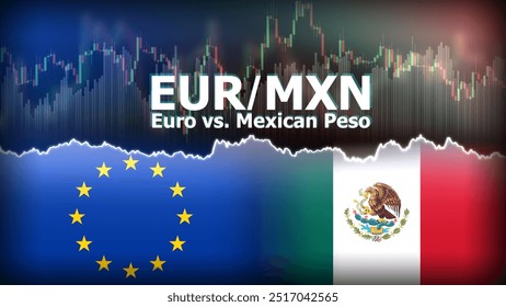 Par de moedas EURMXN no mercado forex. Ilustração de moeda estrangeira. Conceito de flutuação de preços. EUR : Acrônimo para Euro Currency. MXN : Acrônimo para Peso Mexicano.