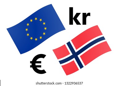 EURNOK forex currency pair vector illustration. EU and Norway flag, with Euro and Krone symbol.