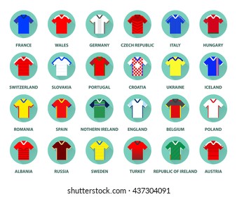 Euro 2016 championship. Set of football or soccer team flat icons for Infographic. Isolated on white background