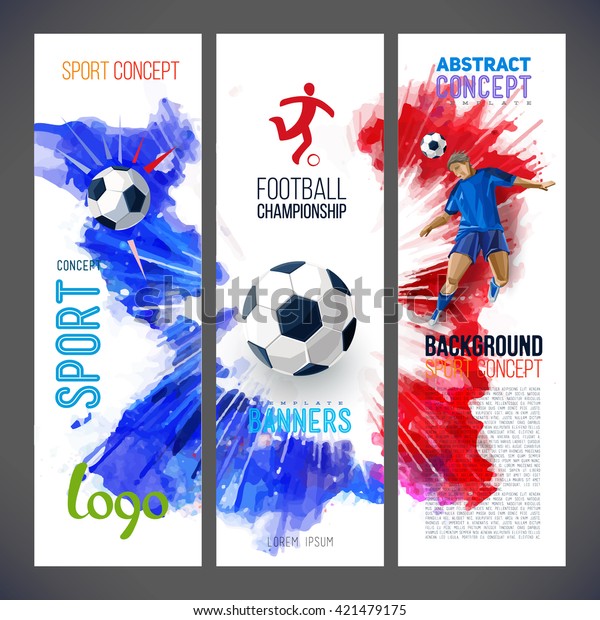 ユーロ16年フランスサッカー選手権大会 赤 青のインクの背景にサッカー選手とサッカーボールを持つスポーツのバナー 水彩画 白い背景に分離 ロゴスポーツ のベクター画像素材 ロイヤリティフリー