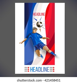 Euro 2016 France football championship.Soccer player kicks the ball head, map and info-graphics, football figure in the form, vector illustration. Sport soccer Info-graphic Design.