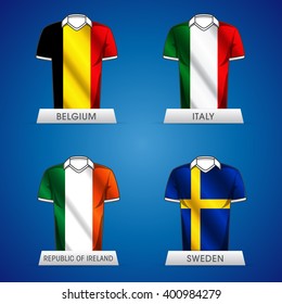 Euro 2016 France. Vector Flags And Groups. European Football Championship. Soccer Tournament. GROUP B Jerseys