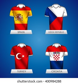 Euro 2016 France. Vector flags and groups. European football championship. Soccer tournament. GROUP C jerseys