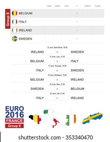 EURO 2016, Group E, Europe Football 2016 Match Schedule, all matches, time and place. Belgium, Italy, Ireland, Sweden
