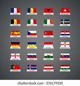 Euro 2016 vector waving country flags and groups. European football championship France 2016