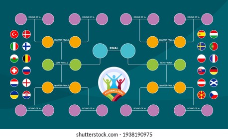 euro 2020 Match schedule, template for web, print, football results table, flags of European countries participating final tournament of european football championship Euro 2020. vector illustration