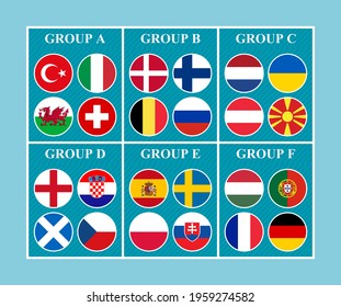 euro 2020 tournament final stage groups vector illustration.