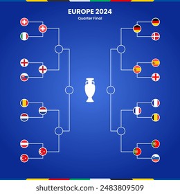 Euro 2024 Quarter Final Football Competition Bracket Template Design. Vector Illustration