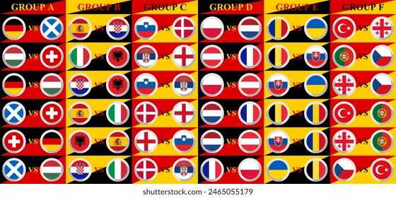 euro 2024 tournament final stage groups. vector illustration