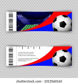 Se ha establecido una plantilla de diseño de boletos de fútbol vectorial 10 con código de barras. Delantero, lado del volante trasero aislado en gris. Copa Rusia de fútbol 2018 material editable de promoción para web, impresión. Evento deportivo mundial de fútbol