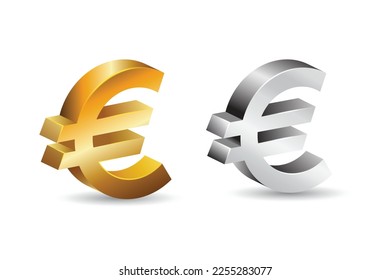 Euro 3d symbol in golden and grey shades