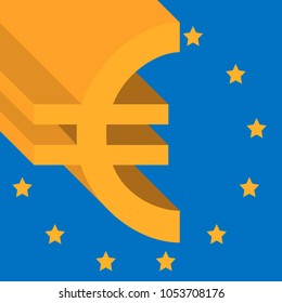 euro abstract icon on the European Union flag on background