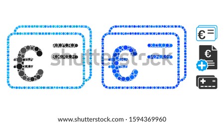 Euro account cards mosaic of filled circles in various sizes and shades, based on Euro account cards icon. Vector filled circles are united into blue mosaic.