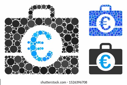 Euro accounting composition for Euro accounting icon of circle elements in various sizes and color hues. Vector circle elements are composed into blue collage.