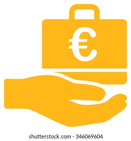 Euro Accounting Service vector icon. Style is flat symbol, yellow color, rounded angles, white background.