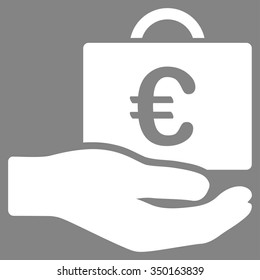Euro Accounting Service vector icon. Style is flat symbol, white color, rounded angles, gray background.