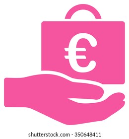 Euro Accounting Service vector icon. Style is flat symbol, pink color, rounded angles, white background.