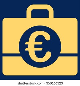 Euro Accounting vector icon. Style is flat symbol, yellow color, rounded angles, blue background.