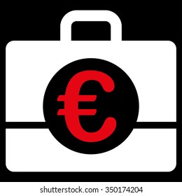 Euro Accounting vector icon. Style is bicolor flat symbol, red and white colors, rounded angles, black background.