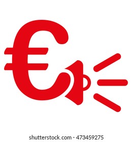 Euro Ads Megaphone icon. Vector style is flat iconic symbol with rounded angles, red color, white background.