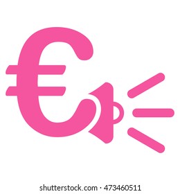 Euro Ads Megaphone icon. Vector style is flat iconic symbol with rounded angles, pink color, white background.