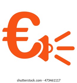 Euro Ads Megaphone icon. Vector style is flat iconic symbol with rounded angles, orange color, white background.