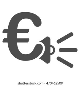 Euro Ads Megaphone icon. Vector style is flat iconic symbol with rounded angles, gray color, white background.