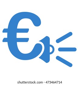 Euro Ads Megaphone icon. Vector style is flat iconic symbol with rounded angles, cobalt color, white background.
