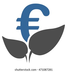 Euro Agriculture Startup icon. Vector style is bicolor flat iconic symbol with rounded angles, cobalt and gray colors, white background.