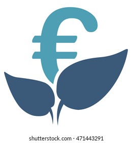 Euro Agriculture Startup icon. Vector style is bicolor flat iconic symbol with rounded angles, cyan and blue colors, white background.