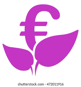 Euro Agriculture Startup icon. Vector style is flat iconic symbol with rounded angles, violet color, white background.