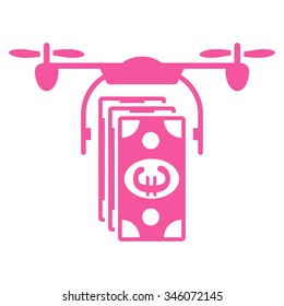 Euro Air Drone Banking vector icon. Style is flat symbol, pink color, rounded angles, white background.