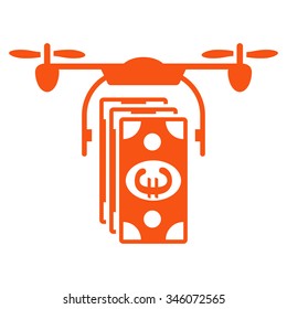 Euro Air Drone Banking vector icon. Style is flat symbol, orange color, rounded angles, white background.