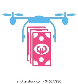 Euro Air Drone Banking vector icon. Style is bicolor flat symbol, pink and blue colors, rounded angles, white background.