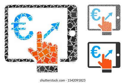 Euro analytics tablet composition of joggly parts in various sizes and color tinges, based on euro analytics tablet icon. Vector uneven pieces are combined into collage.