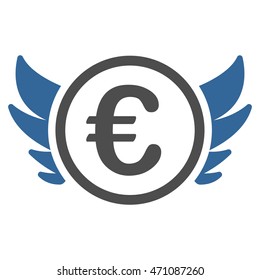 Euro Angel Investment icon. Vector style is bicolor flat iconic symbol with rounded angles, cobalt and gray colors, white background.