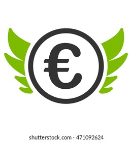 Euro Angel Investment icon. Vector style is bicolor flat iconic symbol with rounded angles, eco green and gray colors, white background.