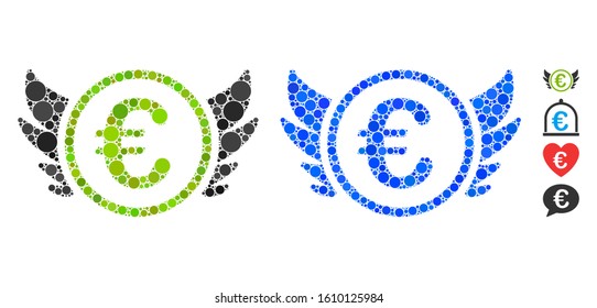 Euro angel investment mosaic of filled circles in various sizes and shades, based on euro angel investment icon. Vector filled circles are united into blue mosaic.