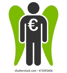 Euro Angel Investor icon. Vector style is bicolor flat iconic symbol with rounded angles, eco green and gray colors, white background.