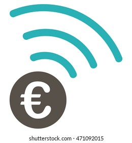 Euro Announce icon. Vector style is bicolor flat iconic symbol with rounded angles, grey and cyan colors, white background.